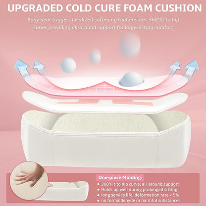 Ergonomic Gaming Chair, Computer Desk Chairs, 4D Armrests, High Back Office Chair with Headrest & Lumbar Pillow, Tilt Rocker Recliner, Heavy-Duty Base, White PU Leather & Pink Suede Comb