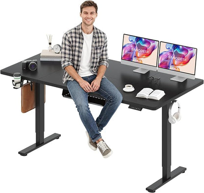 SANODESK Electric Standing Desk 71 x 32 Inches, Height Adjustable Sit Stand with Large Splice Board Desktop for Home Office, Computer Workstations，Memory Ergonomic Computer Desk, Black Frame/Black Top