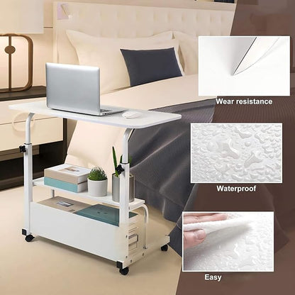 Laptop Desk Removable and Adjustable Height Table for Bedroom Bedside, Office Desk Home Writing Desk, Small Standing Desks with Storage TV Tray Table, Size 31.5 Inch White
