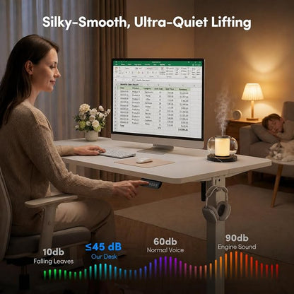 FEZIBO Small Standing Desk, 32 × 19 Inches Electric Height Adjustable, Sit and Stand Up, Computer Office Desk with Splice Board, White Frame/White Top
