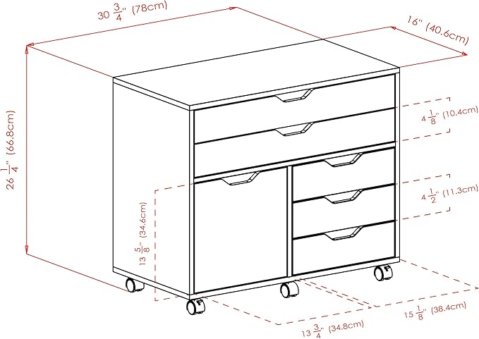 Winsome Halifax Mobile Storage Cabinet with 1 Door & 5 Drawers in White, Stylish & Functional Home Storage Cabinet for Filing, Kitchen Organization, Moveable Furniture for Office, Dorms, Apartments