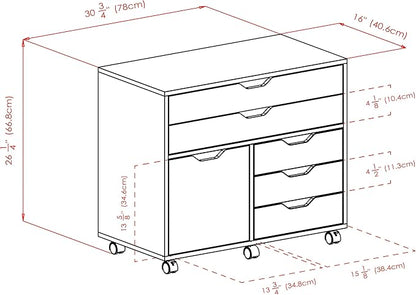Winsome Halifax Mobile Storage Cabinet with 1 Door & 5 Drawers in White, Stylish & Functional Home Storage Cabinet for Filing, Kitchen Organization, Moveable Furniture for Office, Dorms, Apartments