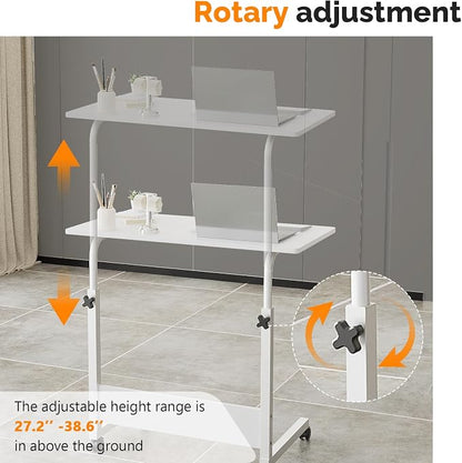 VINGLI Portable Computer Workstation, Standing Desk Adjustable Height, Small Computer Desk w/Rolling, Sit Stand Laptop Desk TV Tray for Bed Sofa Hospital Reading Eating, White, 31.5"