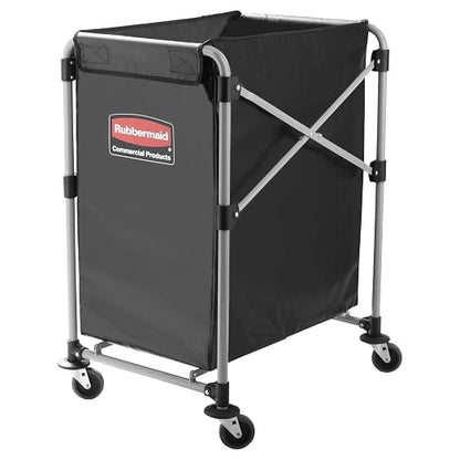 Rubbermaid Commercial Products, Collapsible X Cart, Black, Steel 4 Bushel Bin, Commercial Laundry Cart with Wheels for Hotel/Nursing Home/Home/College Easily Move Laundry/Supplies/Groceries