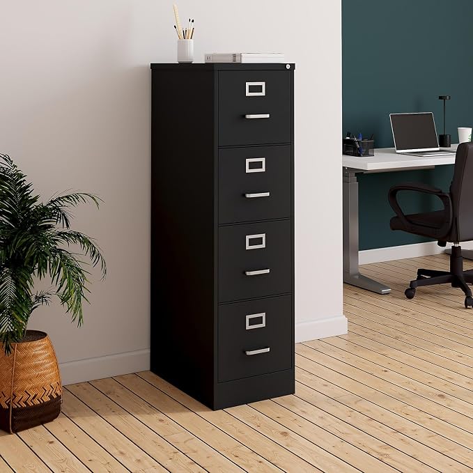 Staples 4-Drawer Vertical File Cabinet, Letter Size Documents, Lockable, 22" D x 14.9" W x 51.97" H, Black