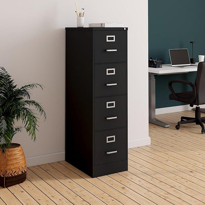 Staples 4-Drawer Vertical File Cabinet, Letter Size Documents, Lockable, 22" D x 14.9" W x 51.97" H, Black