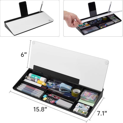 TSJ OFFICE Desktop Whiteboard Dry-Erase-Board - Computer Keyboard Stand White Board Surface Pad with Drawer, Desk Organizers with Accessories for Office, Home, School Supplies - Black