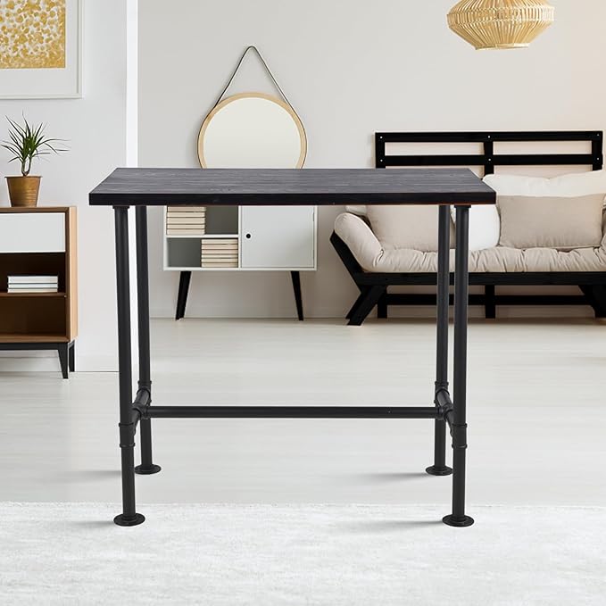 DIY Industrial Design Pipe Dining Table Casual Pub BAR Laptop Table Modern Studio Wood and Metal Rectangular Dining Table homeoffice Desk Breakfast high bar Table Walnut Desktop 47.3" × 23.6"