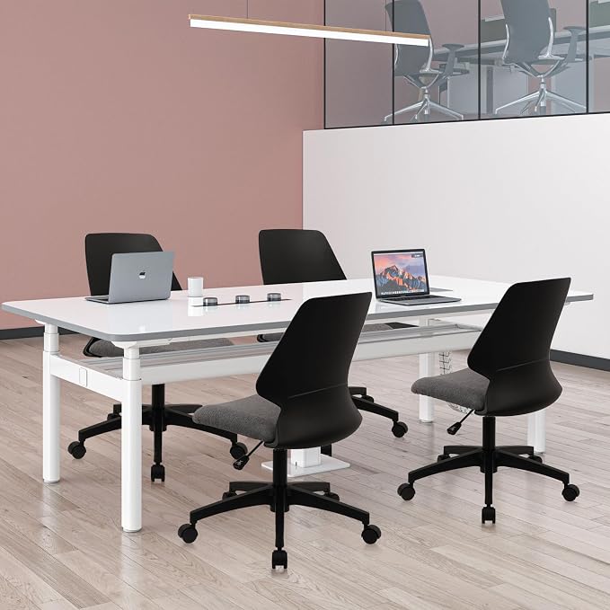 CLATINA Armless Adjustable Height Desk Chair with Wheels, Upholstered Swivel Computer Task Chair, Comfy Small Office Reading Chair for Home & Meeting Room, Black, 2 Pack