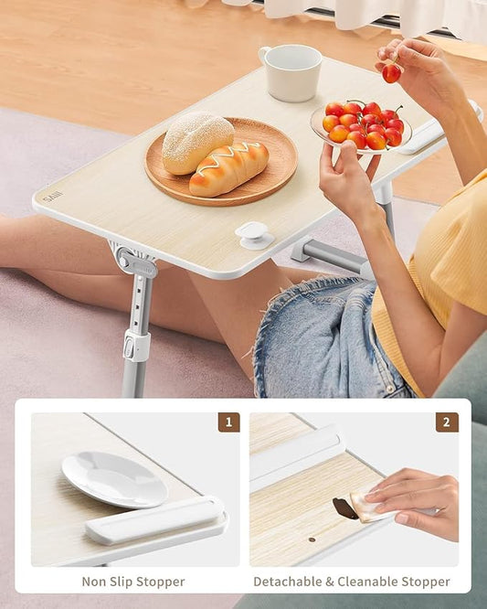 Laptop Desk Table, SAIJI Adjustable Laptop Stand, Portable Lap Desks with Foldable Legs, Notebook Standing Breakfast Tray Reading Desk for Sofa Couch Bed Floor (Teak,Medium Size)