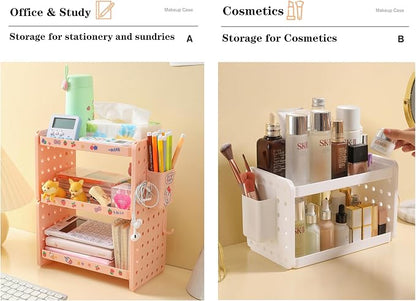 Lae Nuvole Desktop Organizer Shelf Stationery Organizer with Pen Holder Office Desktop Storage Rack Combinable Organization and Storage for Desk, Office, Countertop, Dorm (White, 2 Tier)
