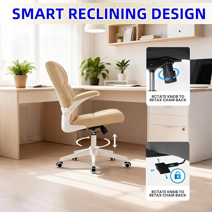 balmstar Leather Office Chair Computer Desk Chair, 360° Swivel Rolling Wheels, Adjustable Tilt Angle 90°-135° with Lumbar Support Executive Chair (Beige)