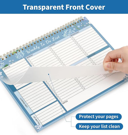 104 Pgs Weekly To Do List Notepad, 52 Duplex-Printed Undated Sheets 100 GSM（8.5"×11") Weekly Desk Planner For Work Home School Office Desk Accessories Supplies & Goal Setting Tasks -Blue Hydrangea