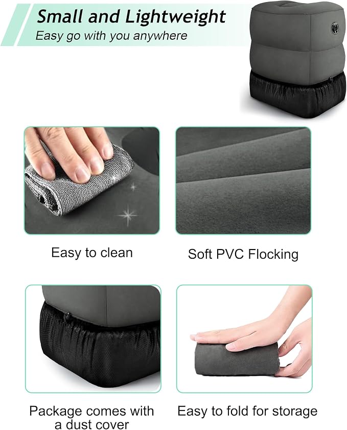 Inflatable Travel Foot Rest Pillow, Kids Airplane Bed, Adjustable 3 Layers Height Leg Rest Pillow, Adults Travel Essentials Great for Airplane, Office, Home, Trains, Cars (2 Pack-Dark Grey)