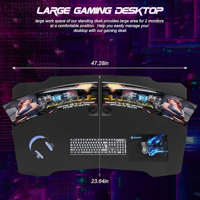 BestOffice Gmaing Desk Z Shaped 47 inch PC Computer Desk Computer Workstation Ergonomic Gaming Table with Headphone Hook for Game Players, Red