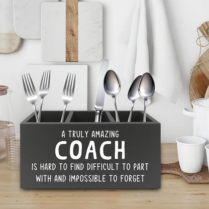 Coach Gifts Pen Pencil Holder Organizer for Desk, Best Coach Gift, Thank You Appreciation Gifts for Coaches Women Men Wooden Box Sign for Home Office Workplace Desk Tabletop Decorations