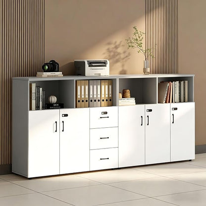 File Cabinet with Password Lock, Wood Lateral Filing Cabinet for Letter/A4 Files, 3 Drawer with Door, Printer Stand with Open Shelves for Home Office