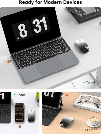 RAPIQUE USB C Wireless Mouse for USB-C Devices, White to Black Gradient Slim Mouse, Silent Click, 800/1200/1600 DPI, AA Battery Powered, Portable 2.4GHz Wireless Mouse for MacBook, iPad Pro, Laptop