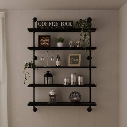 HDDFER Floating Shelves for Wall Living Room Shelves Bookshelf Industrial Pipe Shelving Shelf Real Wood Planks 36 inch Rustic Wall Shelves Hanging Bookshelves Farmhouse Kitchen Bar Shelving