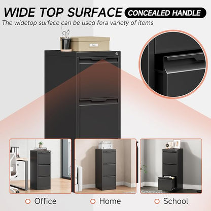 3 Drawer File Cabinet,Filing Cabinets for Home Office, Metal Vertical File Storage with Lock, Locking for A4 Legal/Letter, Assembly Required(Black)