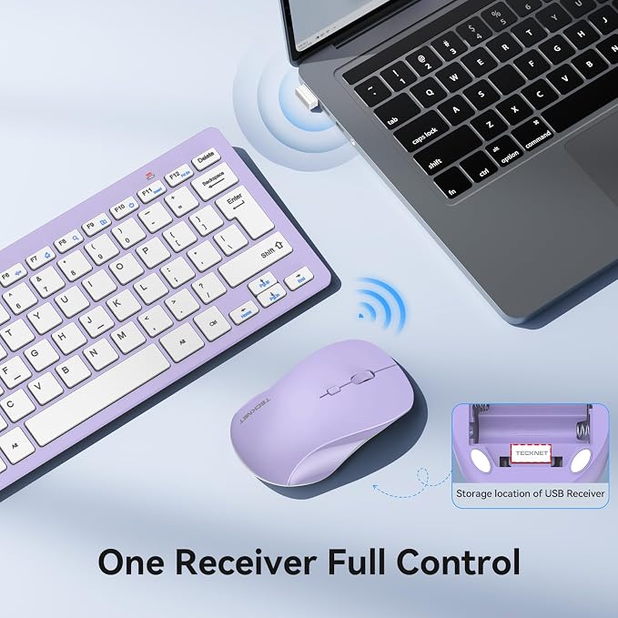 TECKNET Wireless Keyboard and Mouse Combo, Mini Cordless Computer Keyboard and Mouse Set 2.4GHz, Silent Adjustable 1600 DPI, Quiet Click, Lag-Free for Computer, Laptop, PC, Windows, Mac, Chrome OS