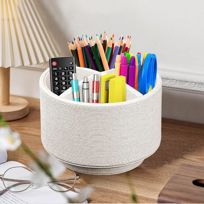 TV Remote Control Holder for Table, 360 Swivel Pen Holder for Desk Organizers and Accessories, Nightstand Organizer Caddy for Media Controllers/Office Supplies, Bedside Decorations for Living Room