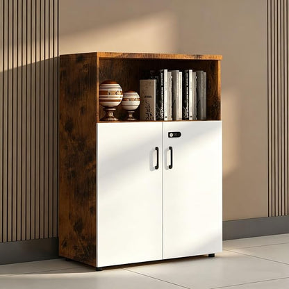 File Cabinet with Password Lock, Wood Lateral Filing Cabinet for Letter/A4 Files, 3 Drawer with Door, Printer Stand with Open Shelves for Home Office