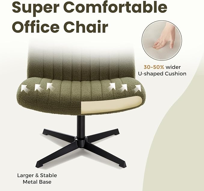 IWMH Criss Cross Chair, Cross Legged Office Chairs no Wheels, Armless Wide Seat Desk Chair with Adjustable Height for Home, Vanity, Bedroom (Green)