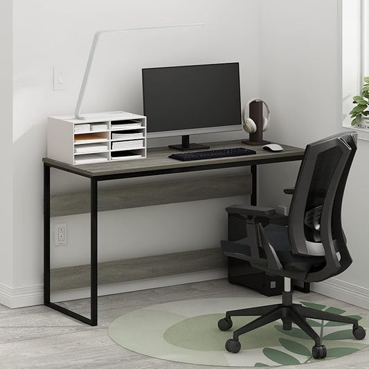 Furinno Moretti Modern Lifestyle Enhanced Study Desk 52 Inch, 52-Inch, French Oak Grey