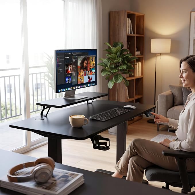 Furmax Electric Standing Desk, 55 x 24 Inches Sit Stand up Desk, Sit Stand Height Adjustable Home Office Desk with Monitor Stand (Rustic Brown, 47)