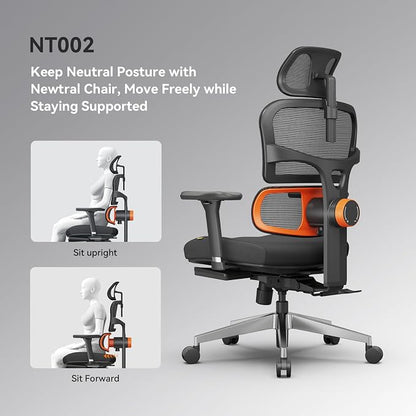 Newtral Office Chair Ergonomic - Home Office Desk Chair, Back Pain Chair with Auto-Following Lumbar Support, 4D Armrest, Seat Depth and Height Adjustable