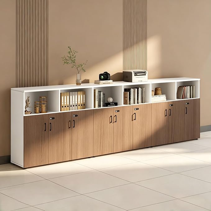 File Cabinet with Password Lock, Wood Lateral Filing Cabinet for Letter/A4 Files, 3 Drawer with Door, Printer Stand with Open Shelves for Home Office