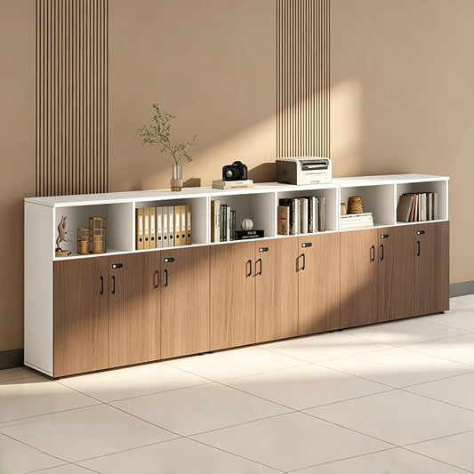 File Cabinet with Password Lock, Wood Lateral Filing Cabinet for Letter/A4 Files, 3 Drawer with Door, Printer Stand with Open Shelves for Home Office