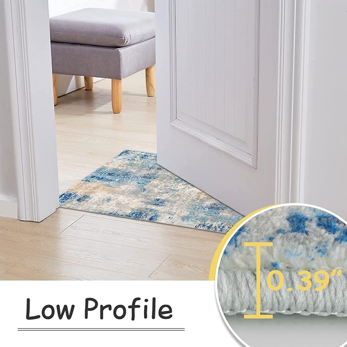 Lahome 2x4 Washable Hallway Runner Rug, Non Slip Runner Rug, Easy Clean Soft Stain Resistant Carpet for Entrance, Front Door, Door-Friendly Mat with Low Pile, 2 x 4 Blue/Ivory