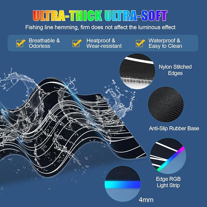 Mouse Pad with Phone Holder, Wireless Charging Desk Mat, RGB Gaming Mousepad Home Office Large Desk Pad with Ultra-Smooth Surface, Non-Slip Base, Waterproof Keyboard Pad,Wavy Black