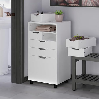 Winsome Halifax Mobile Storage Cabinet with 7 Drawers in White, Stylish & Functional Home Storage Cabinet for Filing, Kitchen Organization, Moveable Furniture for Office, Dorms, Apartments