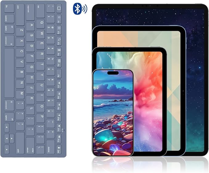 OMOTON Ultra-Slim Bluetooth Keyboard for iPad 11th/10th/9th/8th/7th, iPad Pro/Air/Mini and iPhone Series, Wireless iOS Keyboard with 12 Multimedia Keys for Office, Home, Travel, School, Deep Blue