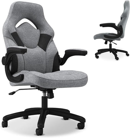 RESPAWN 3085 Ergonomic Gaming Chair for Adults, High Back Office Chair with Headrest and Flip Up Arms, Leather Racing Style Gaming Seat with Lumbar Support, Video Game Computer Desk Seat - Gray Fabric