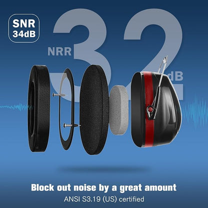 ProCase NRR 32dB Noise Reduction Ear Muffs for Adults & Kids, Hearing Protection for Shooting, Gun Range, Mowing, Construction & Autism Sensory Support, Foldable Safety Earmuffs –Red