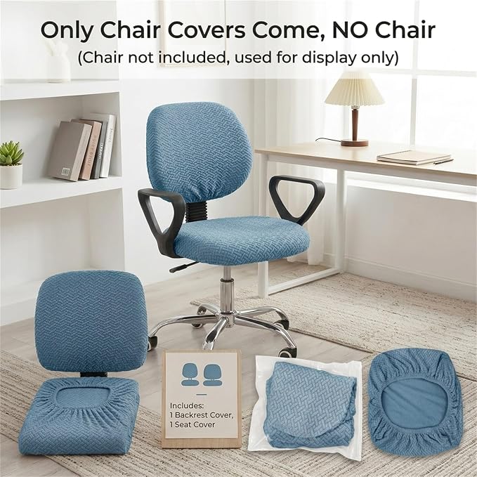 MIFXIN Computer Office Chair Cover Stretch Elastic Slipcover 2 Piece Jacquard Washable Computer Chair Covers Furniture Protector for Office Home, NO Chair Only Covers (Blue)