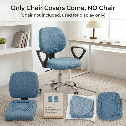 MIFXIN Computer Office Chair Cover Stretch Elastic Slipcover 2 Piece Jacquard Washable Computer Chair Covers Furniture Protector for Office Home, NO Chair Only Covers (Blue)