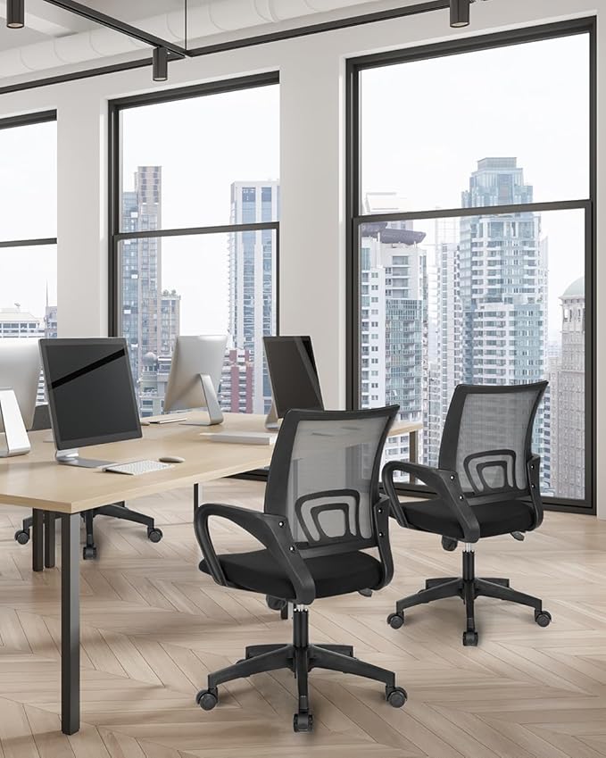 NEO CHAIR Office Desk Computer Chair Ergonomic Mesh Gaming Cushion Seat with Comfy Lumbar Mid Back Support Adjustable Height Swivel Rolling Wheels for Home Task (Mesh Black)