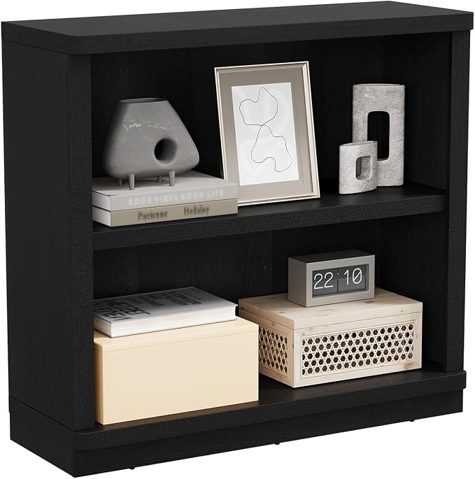 Rresyet 2 -Tier Bookcase, 31" Tall Book Shelf, 29” Wide Bookshelves, Wooden Bookcase Display Storage for Home Office, Living Room and Study Room (Black)