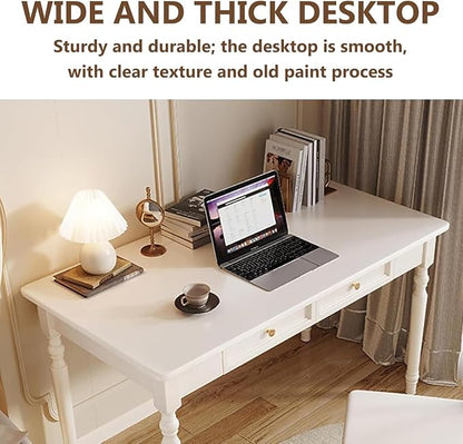 French Country Style Writing Desk, 35”Solid Wood Farmhouse Computer Table with Drawers and Plenty of Room, Stability & Durability for Home Office, Study Workspace or Bedroom