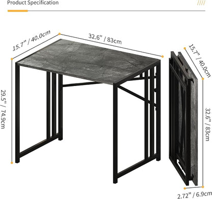 Lutown-Teen Small Folding Computer Desk 32 inch, Writing Gaming Computer Desk for Small Spaces, No Assembly Required Office Desk, Grey