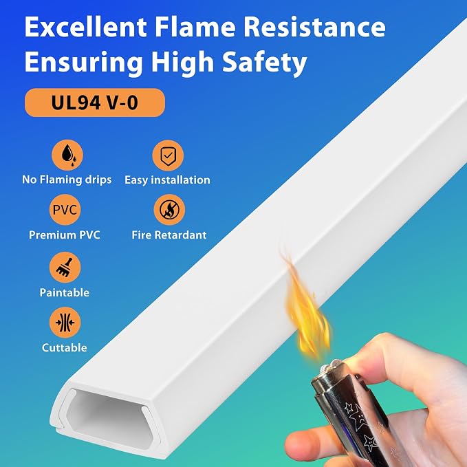 66in White Wire Covers for Cords Kit, Wall Cord Hider, Cord Covers for Wires on Wall, TV Cable Hider Kit, Easy to Install Cable Management 4XL16.5 W0.86 H0.43in