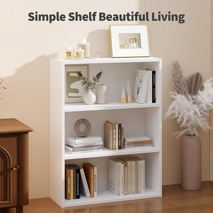 Sweetcrispy Industrial 3 Shelf Bookcase - Large 31.5 Inch Tall Floor Standing Open Bookshelf for Home Office, Living Room, and Bedroom Storage, Display Organizer, White