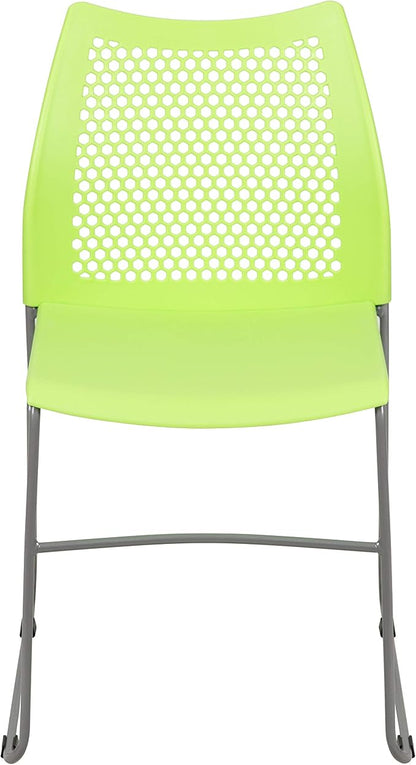 Flash Furniture HERCULES Series 661 lb. Capacity Green Stack Chair with Air-Vent Back and Gray Powder Coated Sled Base