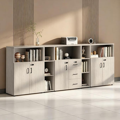 File Cabinet with Password Lock, Wood Lateral Filing Cabinet for Letter/A4 Files, 3 Drawer with Door, Printer Stand with Open Shelves for Home Office