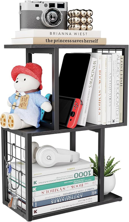Small Bookshelf Desk Organizer，3-Tier Shelf for Top of Desk Workspace Organizers for Office Accessories, Black